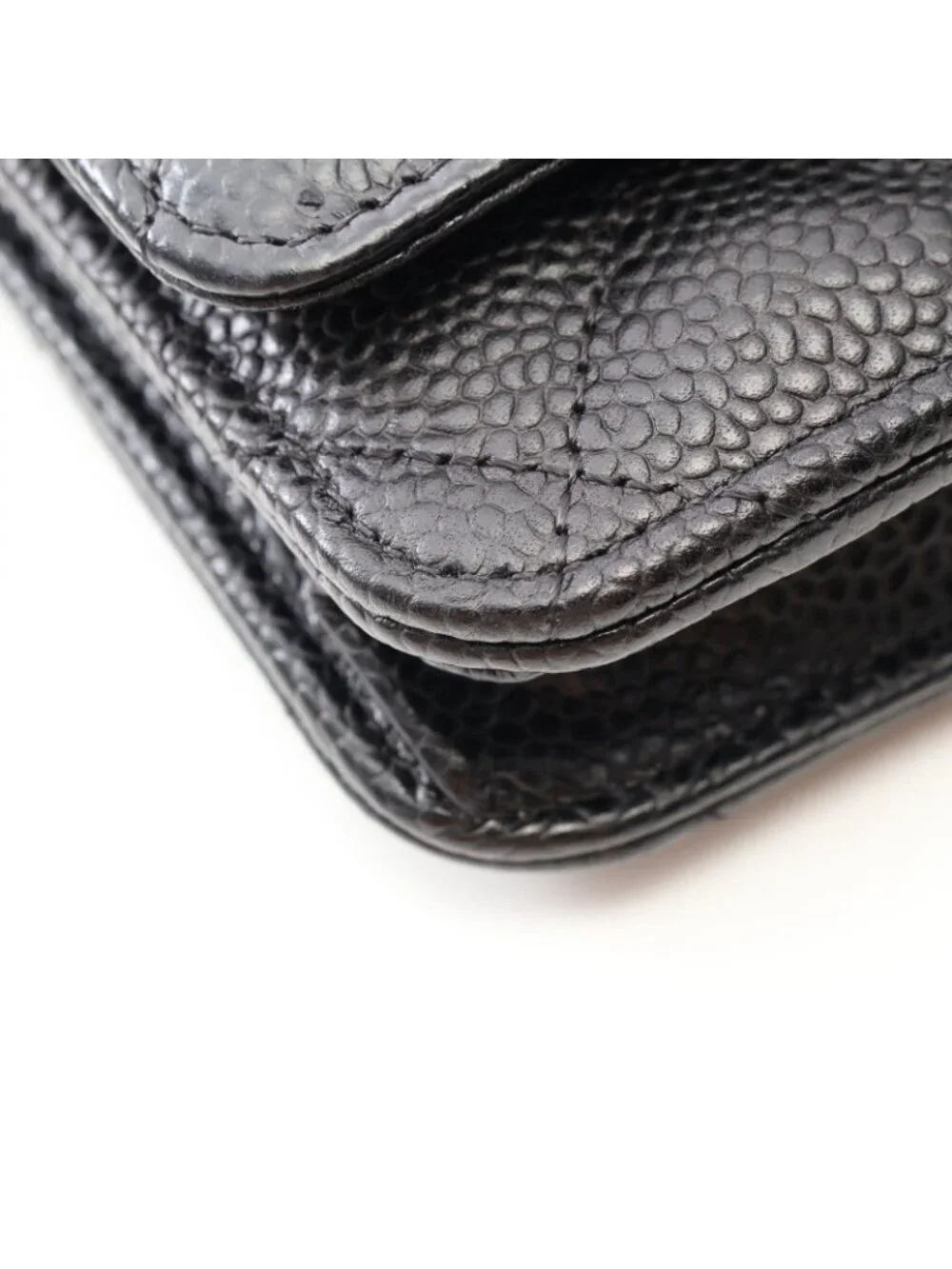 Chanel Shoulder Bag Quilted Black Caviar Leather Chain Wallet